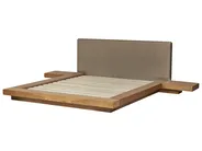 Säng med LED-belysning Bouclé ZEN 160 x 200 cm Naturlig askfanér_1079878