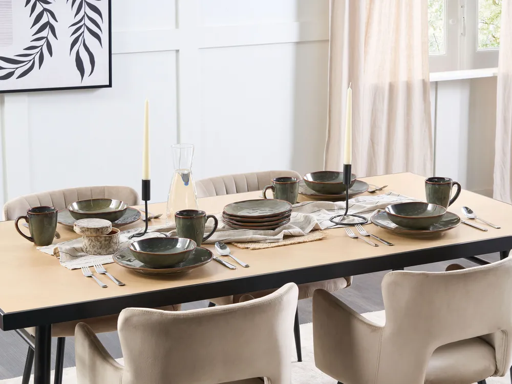 Set of 8 Side Plates THYME Stoneware Dark Green_986544