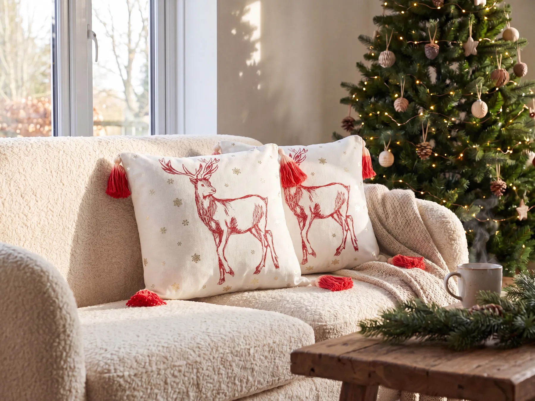Set of 2 Decorative Cushions VALLOTA 45 x 45 cm Cotton White Christmas Motif_887967