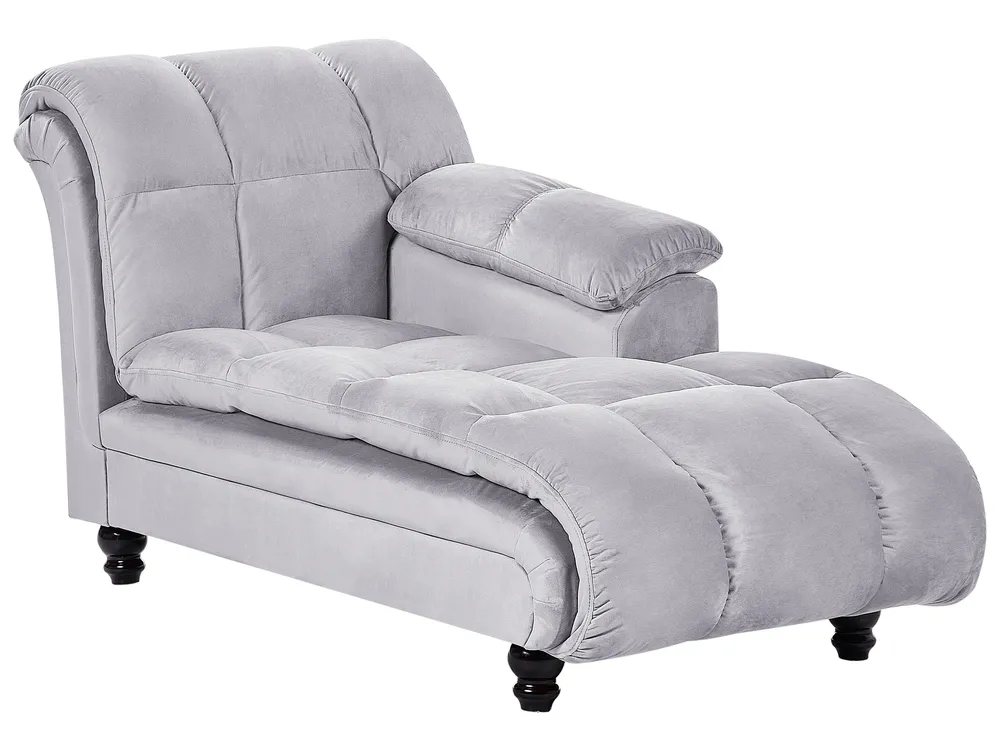 Left-Hand Chaise Longue LORMONT Velvet Light Grey_763318