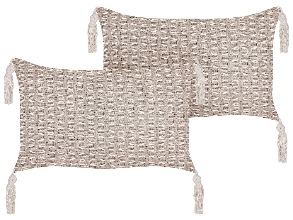 Set of 2 Decorative Cushions HAKONE 45 x 25 cm Taupe Geometric Pattern