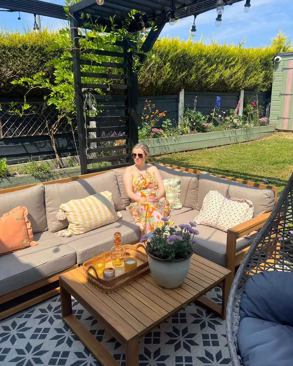 Garden Corner Sofa with Table 4 Seater TIMOR Modular Certified Acacia Wood Light Brown Right Hand_989183