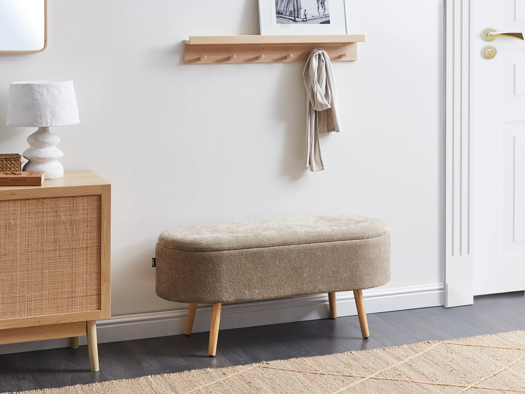 Upholstered Storage Bench OKLAHOMA Chenille Light Brown with Storage_961973