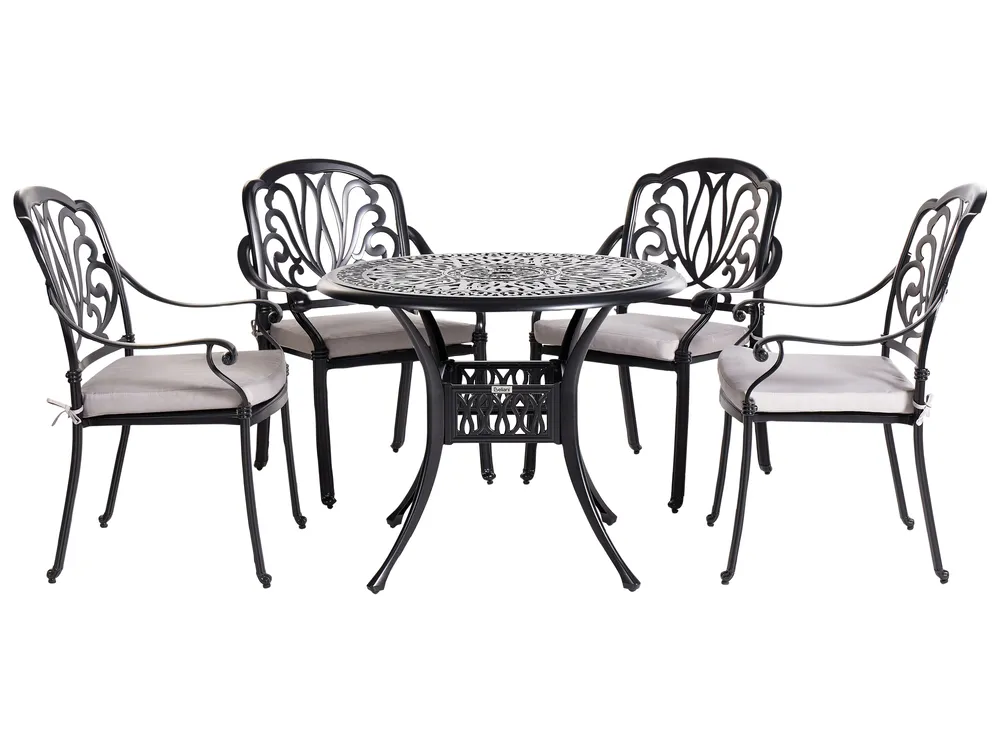 Garden Dining Set 4 Seater ANCONA with Cushions Metal Black
