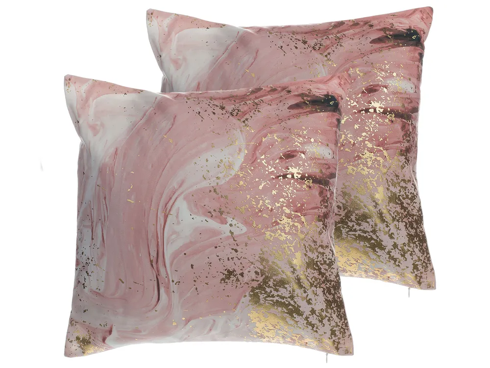 Set of 2 Decorative Cushions LANTANA 45 x 45 cm Pink Marble Effect