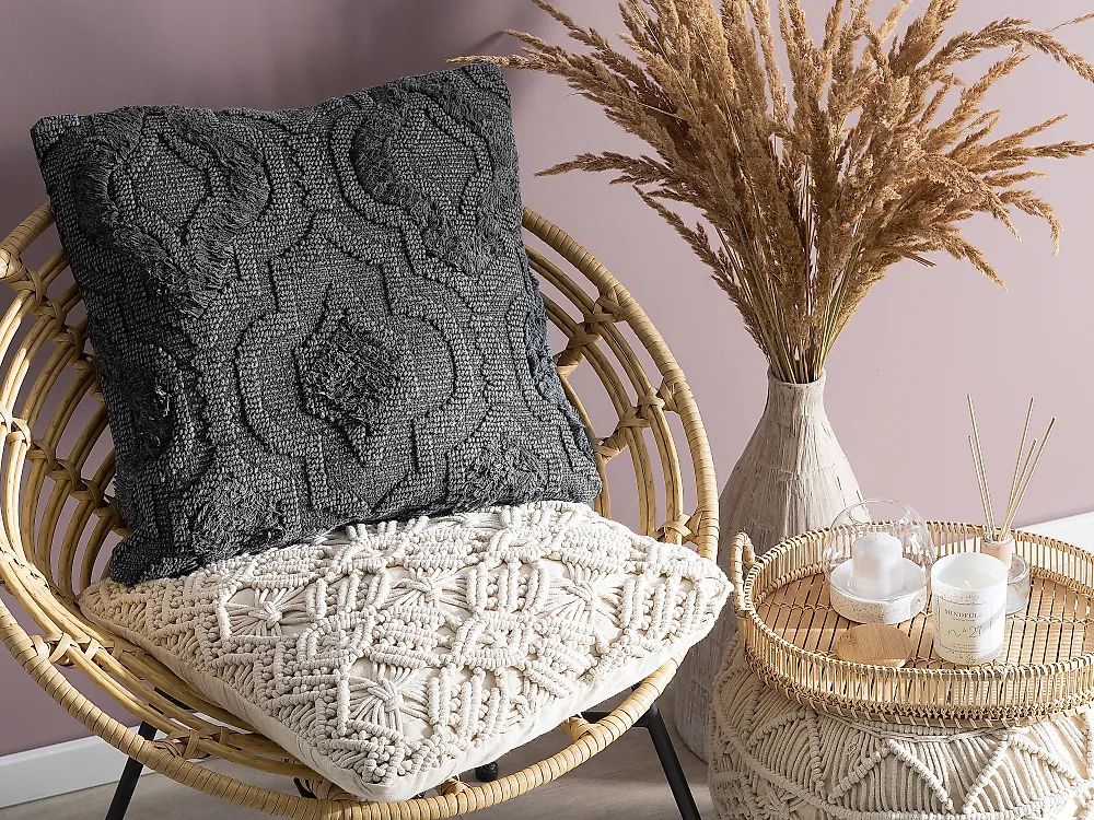 Koristetyyny PAIKA 45 x 45 cm Puuvilla Tummanharmaa Ikat-kuvio_1178400