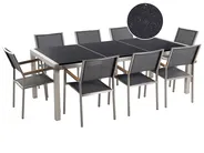 Garden Dining Set 8 Seater GROSSETO Triple Plate Granite Polished Black/ Grey_379791
