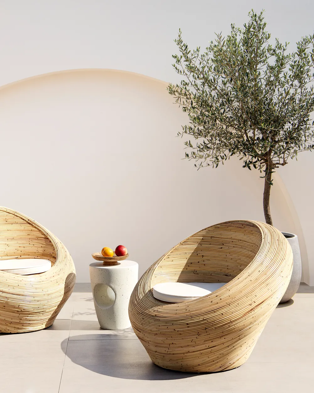 Set of 2 Garden Armchairs MAIORI Rattan Natural
