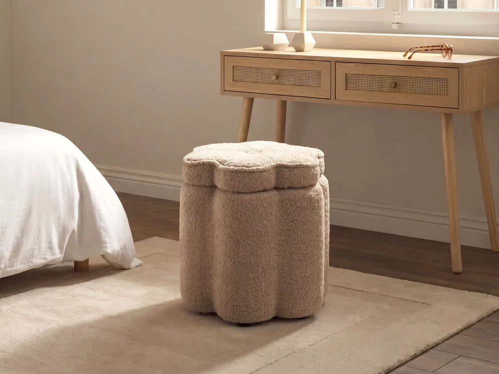 Kids Storage Pouffe FLOWER Flower Boucle Beige_1082036