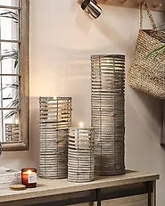 Set med 3 ljusstakar ROVARE 60/39/25 cm Poppelträ Grå_1179448