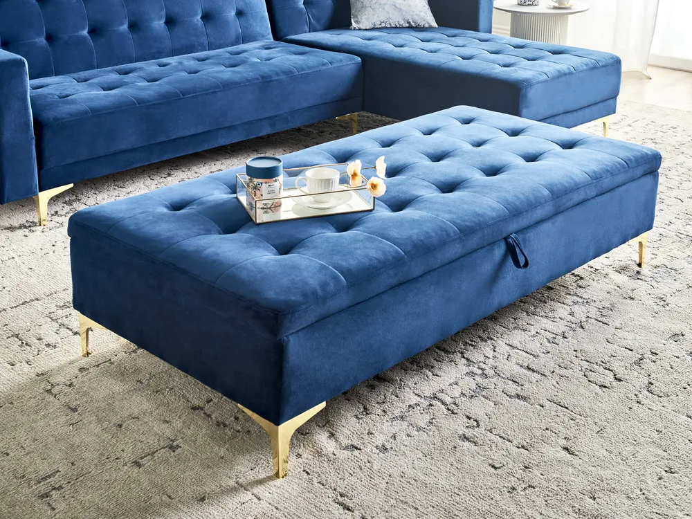 Storage Ottoman ABERDEEN Velvet Navy Blue