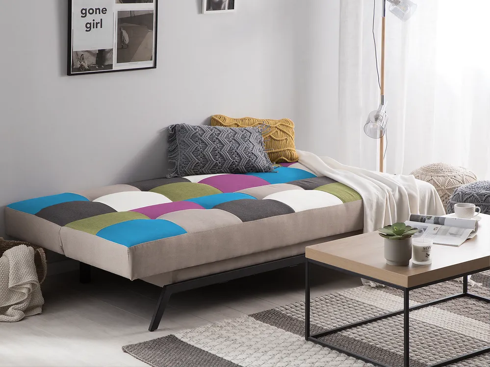 Sofa Bed 3 Seater LEEDS Fabric Multicolour_768815