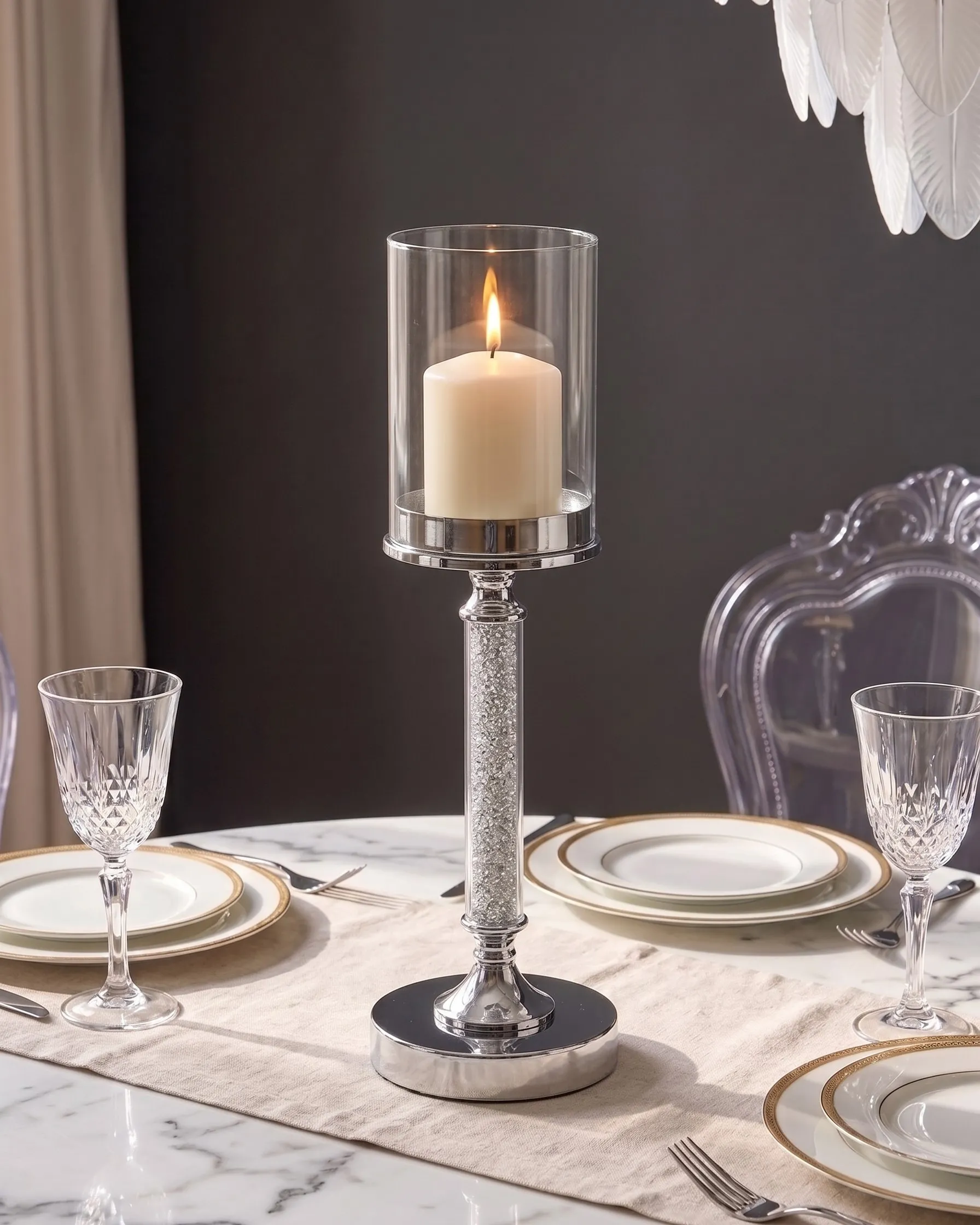 Candle Holder ABBEVILLE 41 cm Glass Silver_788828
