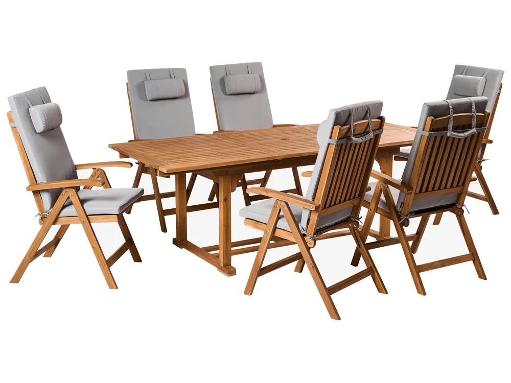 Garden Dining Set 6 Seater JAVA PREMIUM Acacia Wood Light Grey