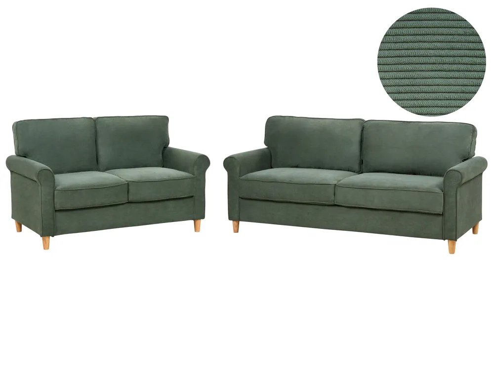 Living Room Set 5 Seater RONNEBY Corduroy Dark Green