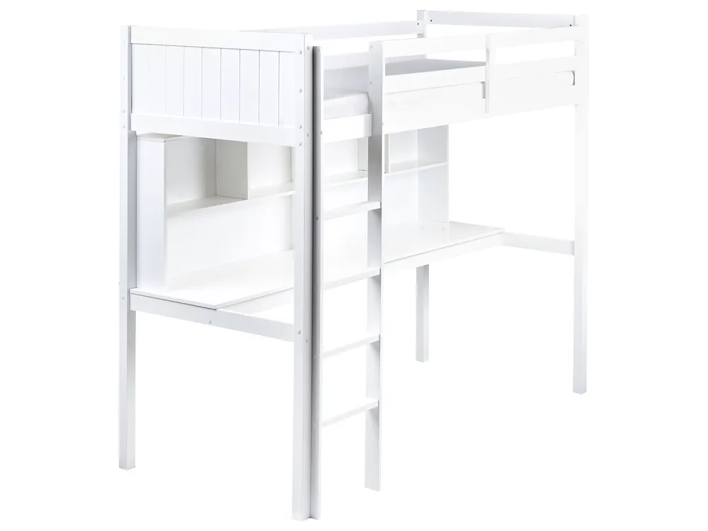 High Sleeper Bed with Desk Pine Wood FOUCAMONT 90 x 200 cm (EU Single) White