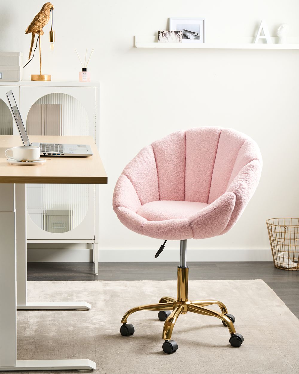 Kontorstol ANNABELLE Bouclé Pastellrosa
