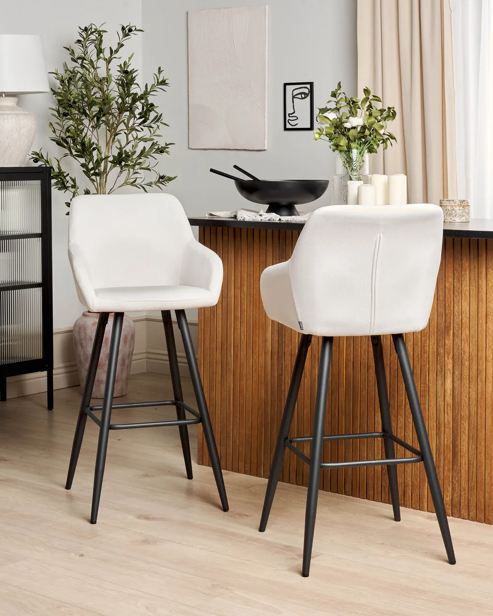 Set of 2 Bar Chairs CASMALIA Velvet Off-White