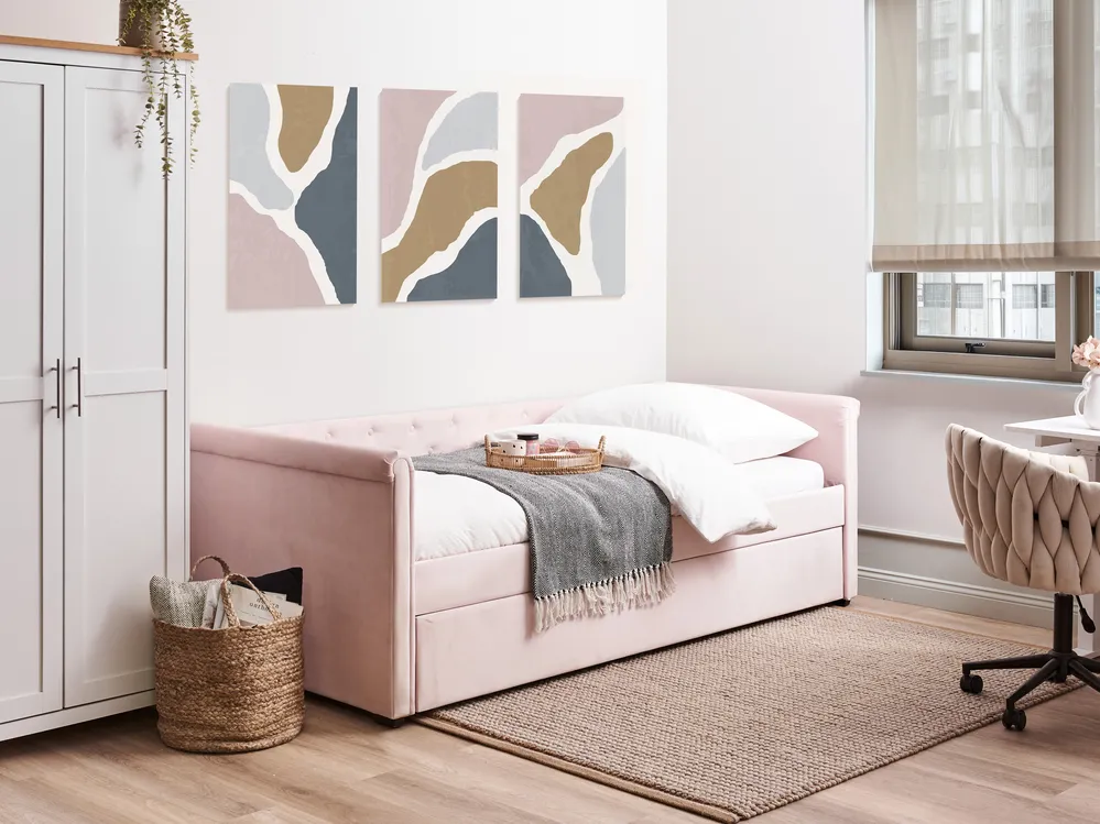 Trundle Bed Velvet LIBOURNE 90 x 200 cm (EU Single) Pastel Pink_909774