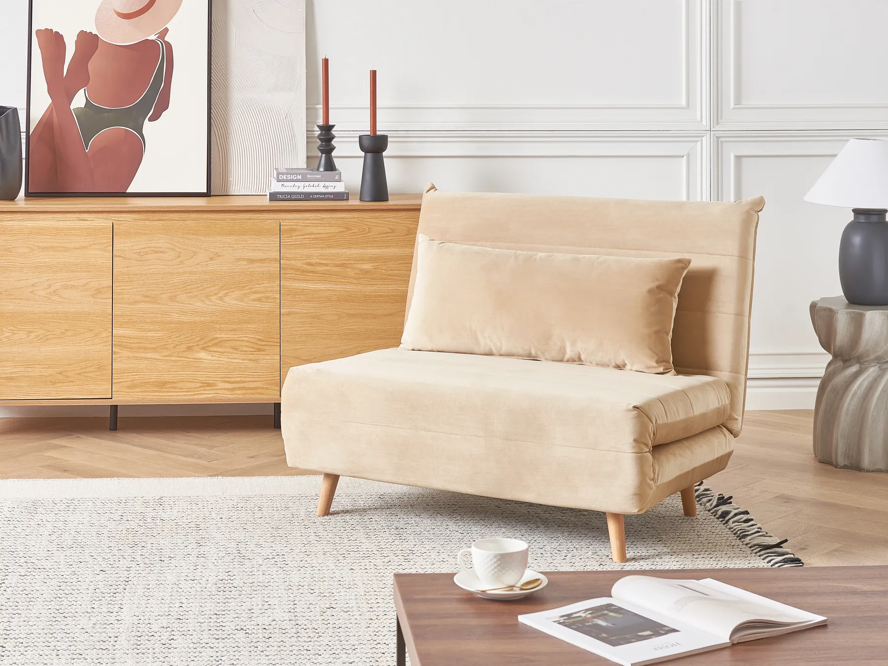 Single Sofa Bed SETTEN Velvet Beige_874971