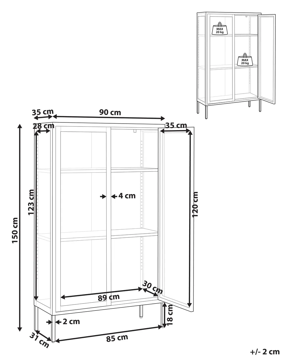 Vitrinskåp i glas NASH 90 cm Metall Vit_850367