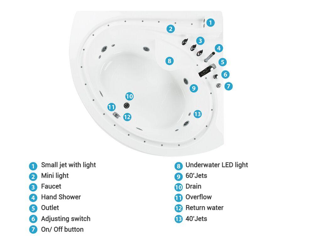 Corner Hot Tub with LED PELICAN 2060 x 1650 mm White_796438