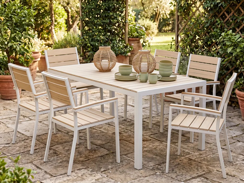 Trädgårdsmatbord för 6 personer COMO 150 cm 90 cm Beige_1102363