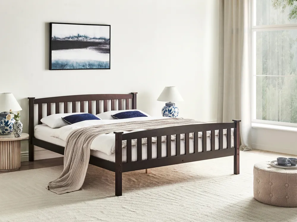 Bed Pine Wood GIVERNY 160 x 200 cm (EU King Size) Dark Brown