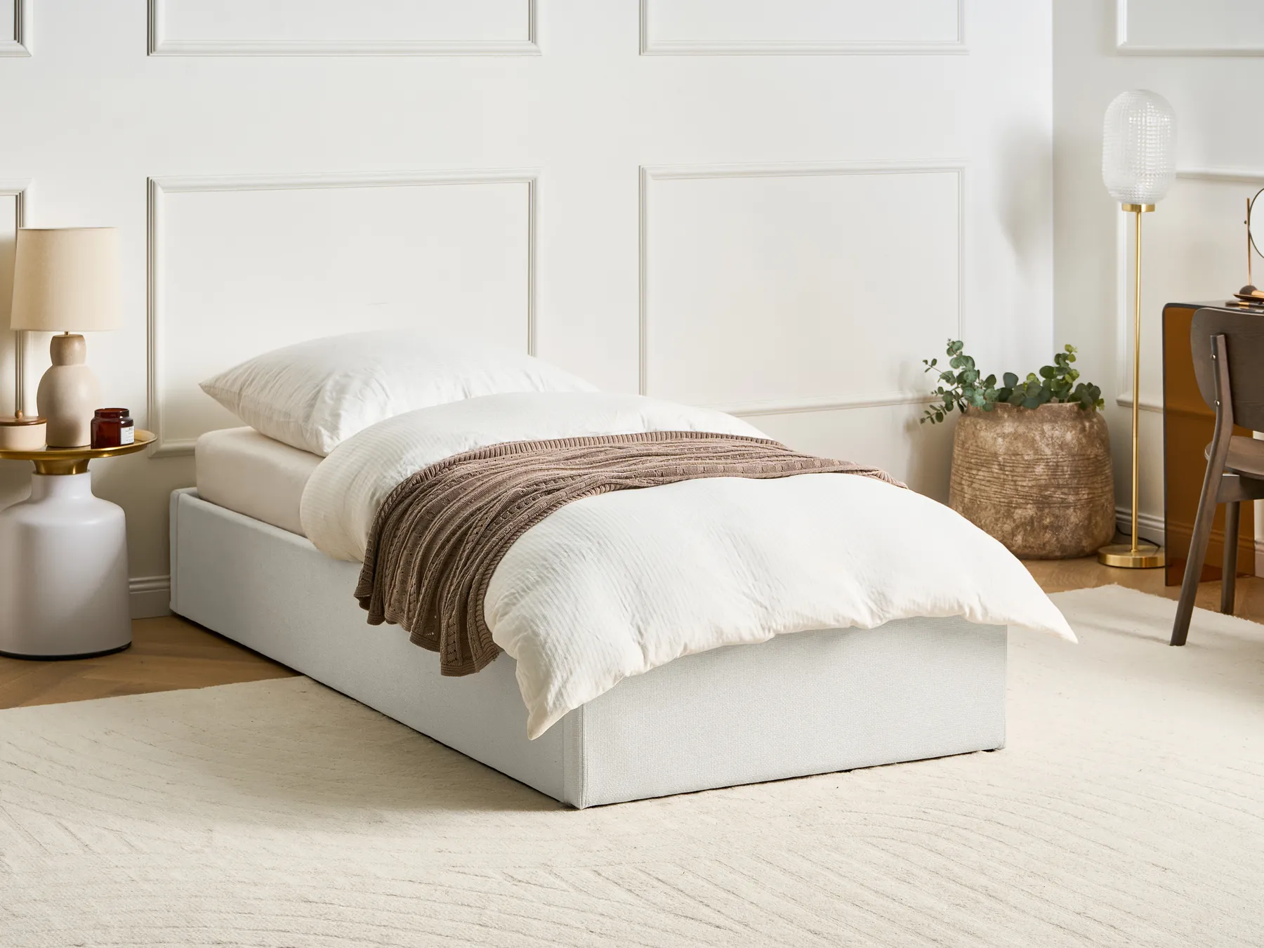 Ottoman Bed without Headboard DINAN Fabric Light Beige 90 x 200 cm (EU Single)_903611