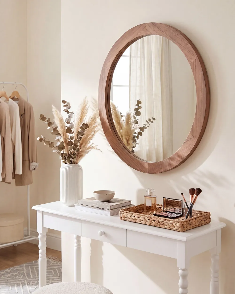 Wall Mirror LASALLE 76 cm 76 cm Paulownia Wood Light Brown_1125181