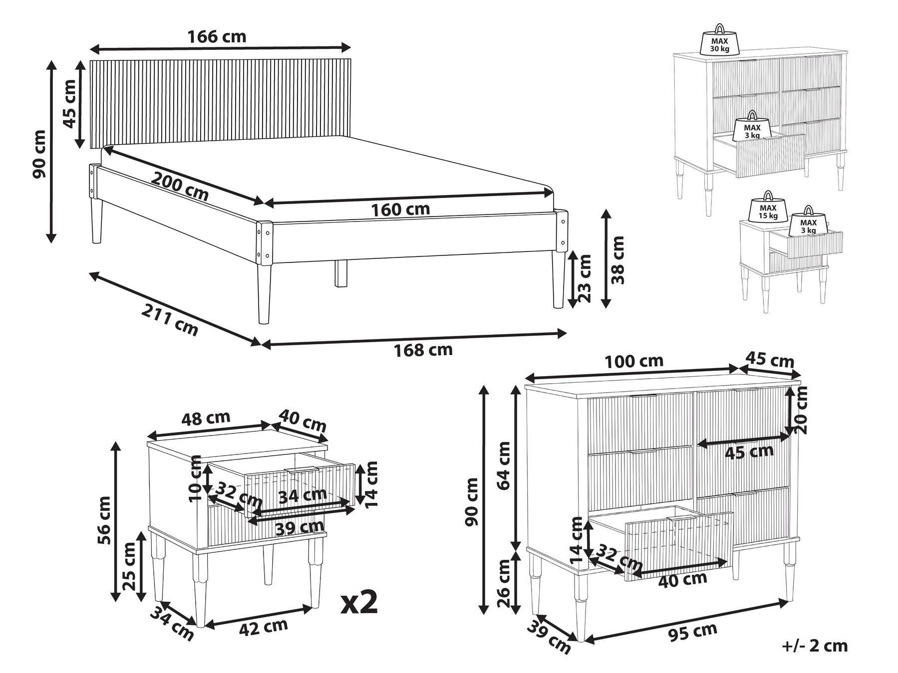 Bedroom Set Pine Wood AMBAZAC 160 x 200 cm (EU King Size) Light Brown_1118941