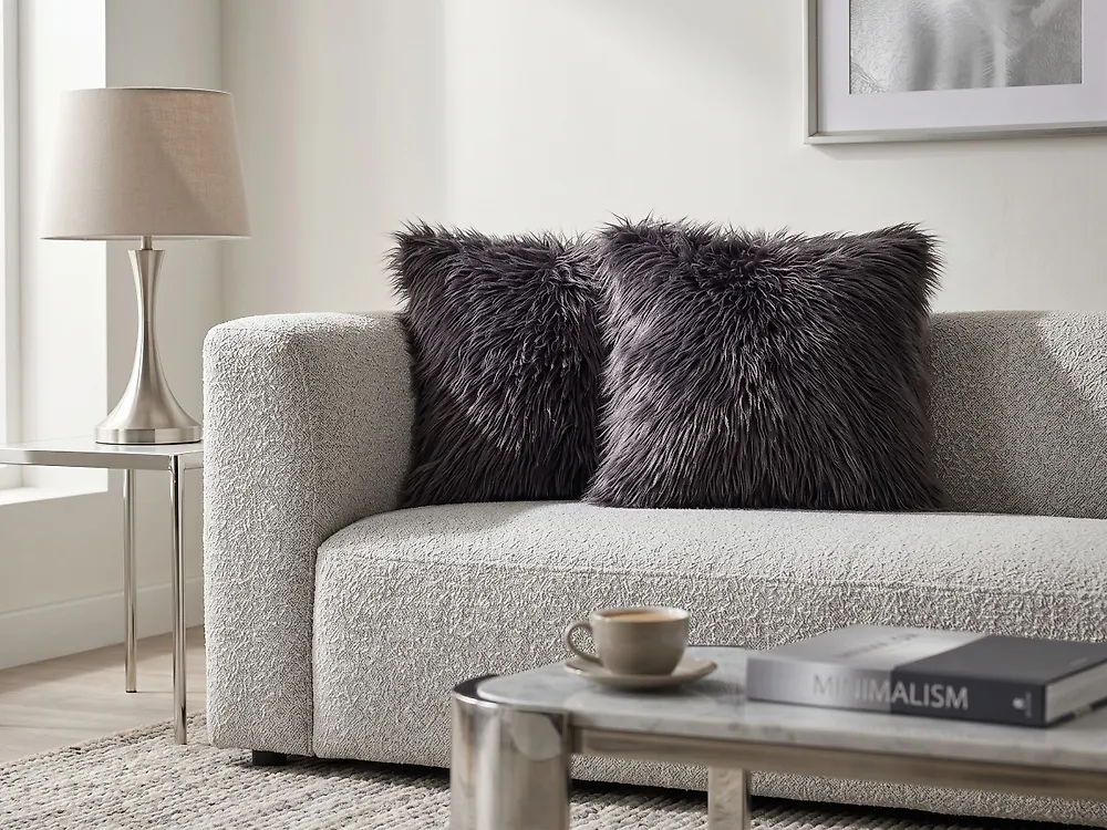 Set of 2 Decorative Cushions COROKIA 45 x 45 cm Faux Fur Dark Grey Solid_1182712