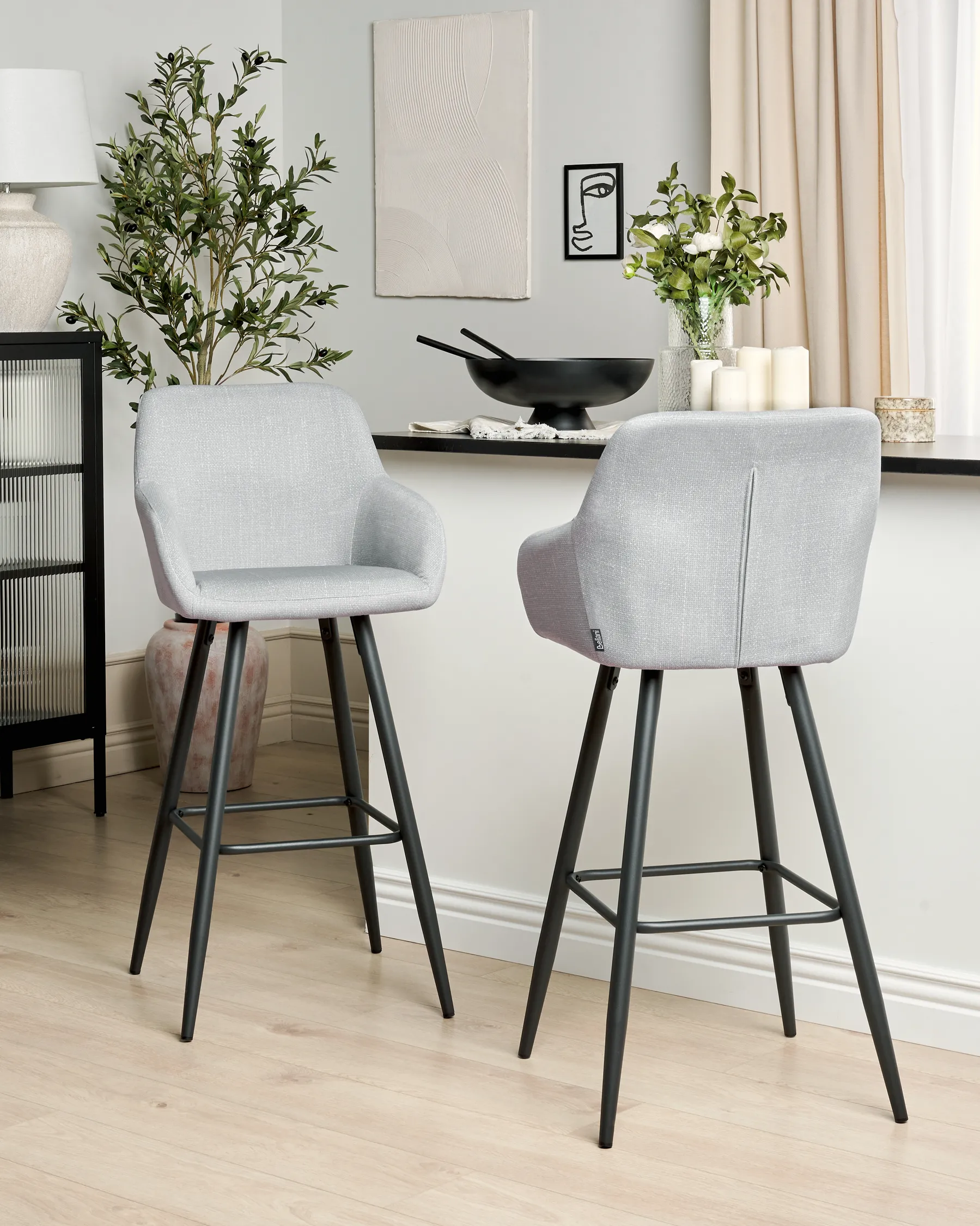 Set of 2 Bar Chairs CASMALIA Velvet Light Grey_898973