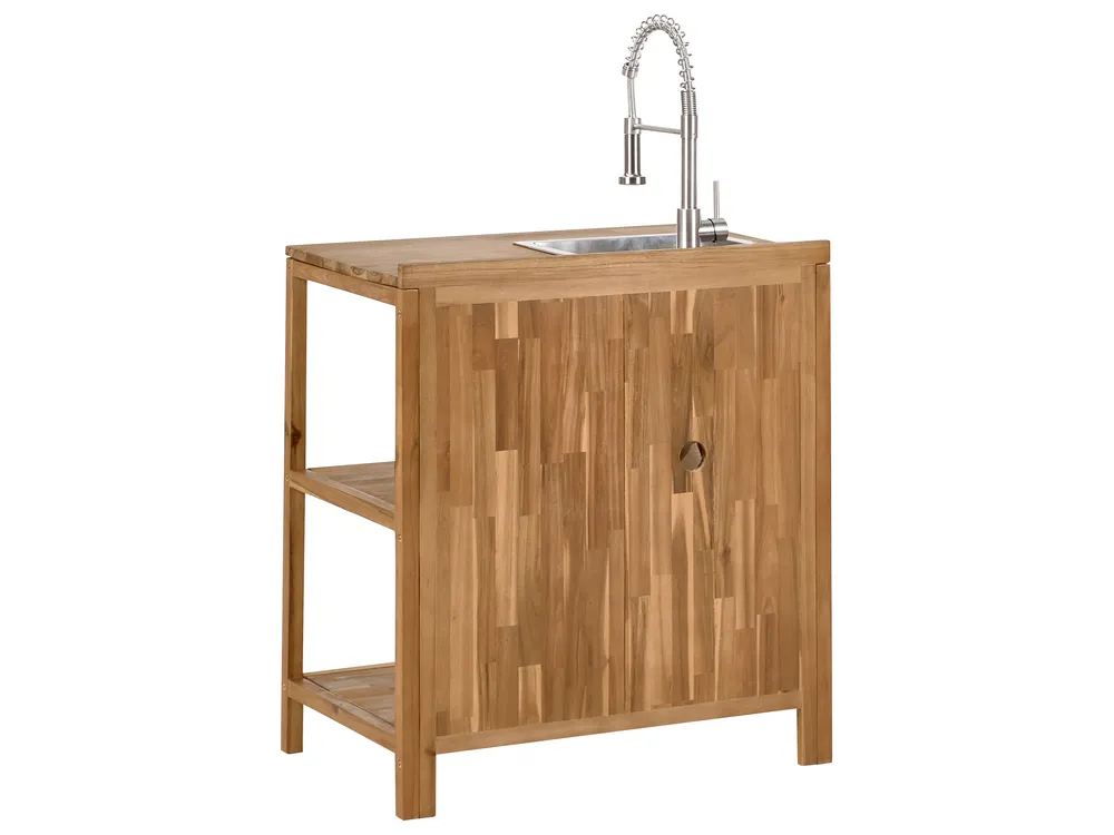 3 Piece Outdoor Kitchen Set with Sink VENOSA Brown/ Silver Acacia Wood_984660