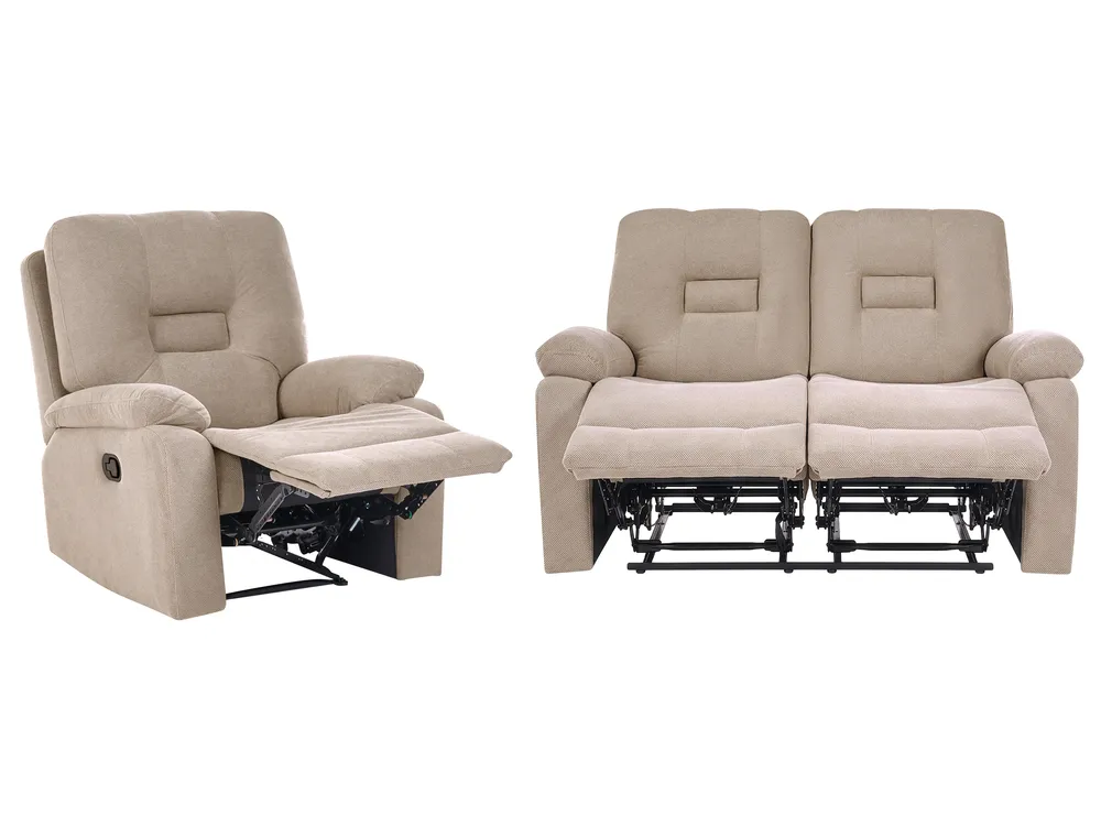 Manual Recliner Living Room Set 3 Seater BERGEN Fabric Taupe