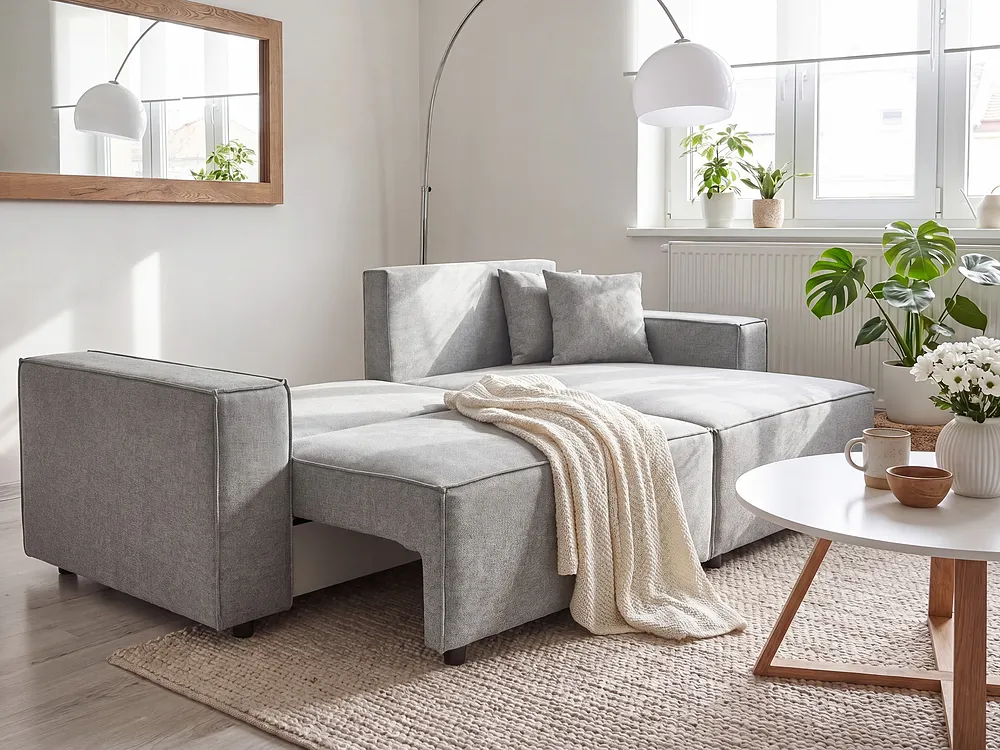 Corner Sofa Bed KARILA with Storage Fabric Grey Left Hand_1154544