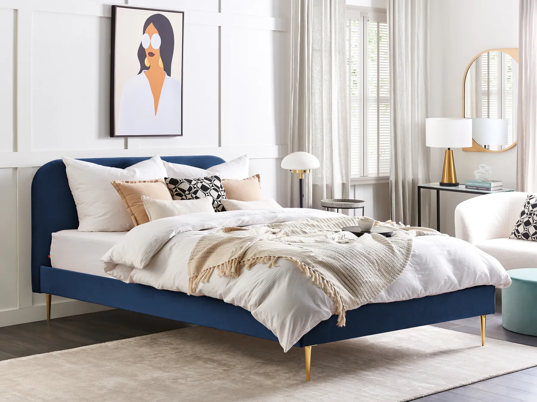 Bed Velvet FLAYAT 180 x 200 cm (EU Super King) Navy Blue_834189