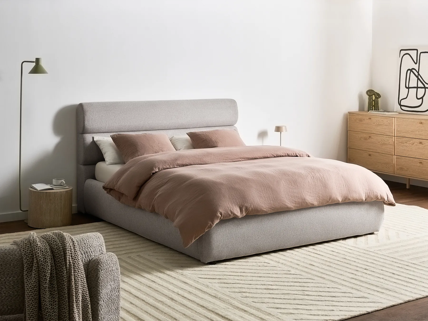 Ottoman Bed BONIFACIO Faux Linen Grey 160 x 200 cm (EU King Size)_1064277