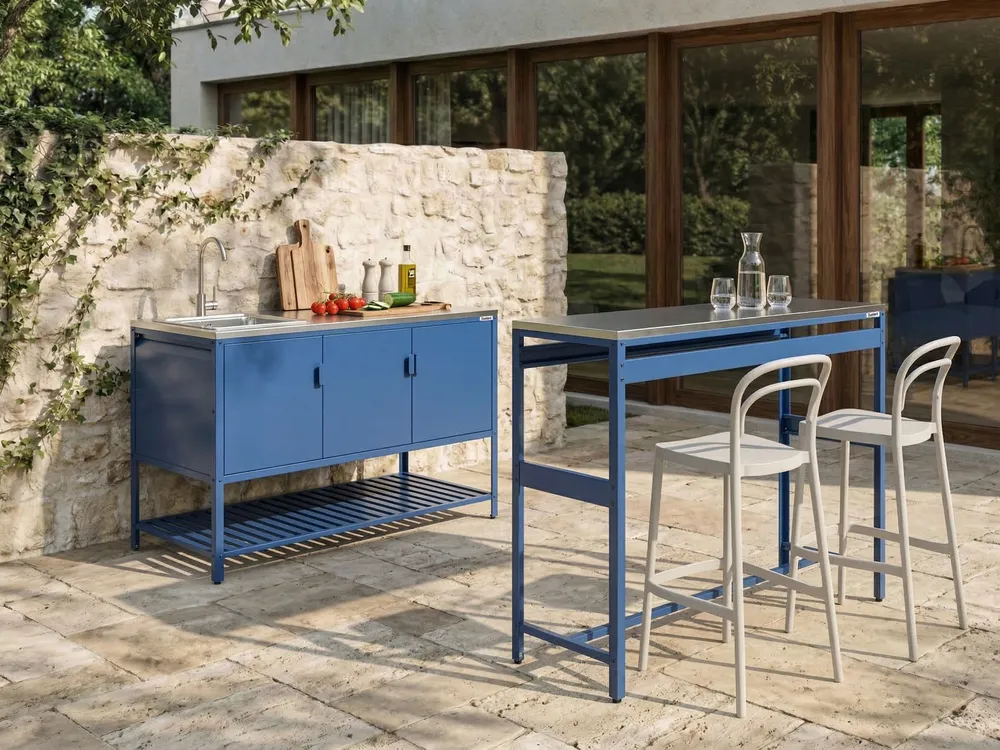 2 Piece Outdoor Kitchen Set with Sink MAENZA Blue Metal