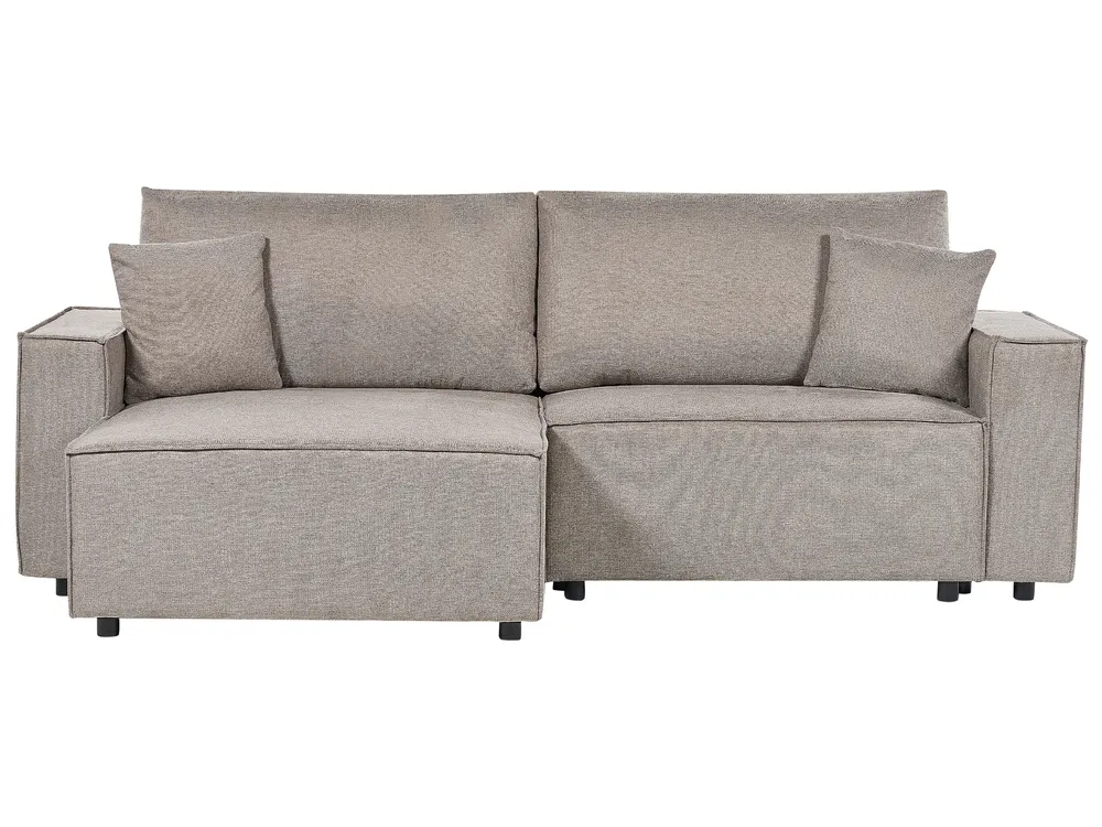 Corner Sofa Bed 3 Seater KARILA with Storage Fabric Taupe Right Hand