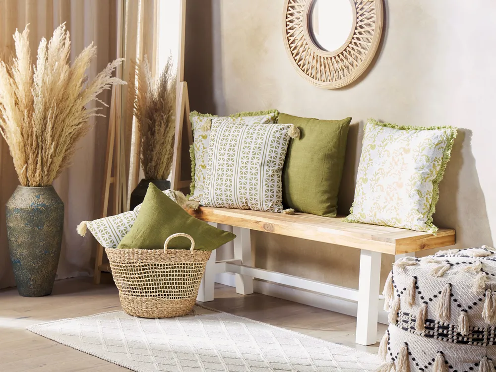 Set of 2 Decorative Cushions SYRINGA 45 x 45 cm Cotton Green Geometric Pattern