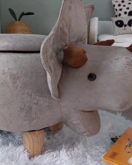 Storage Animal Stool TRICERATOPS Dinosaur Fabric Light Grey_922910