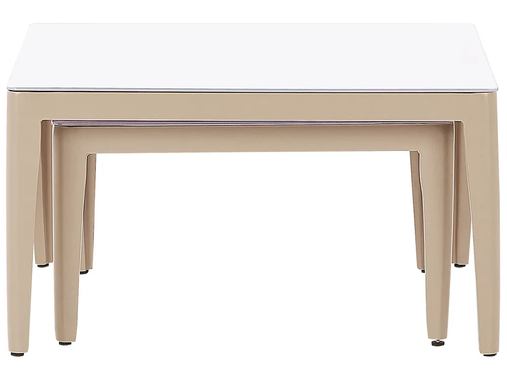 Garden Corner Sofa with Table 6 Seater RIMA III Modular Metal Light Beige Left Hand_918152
