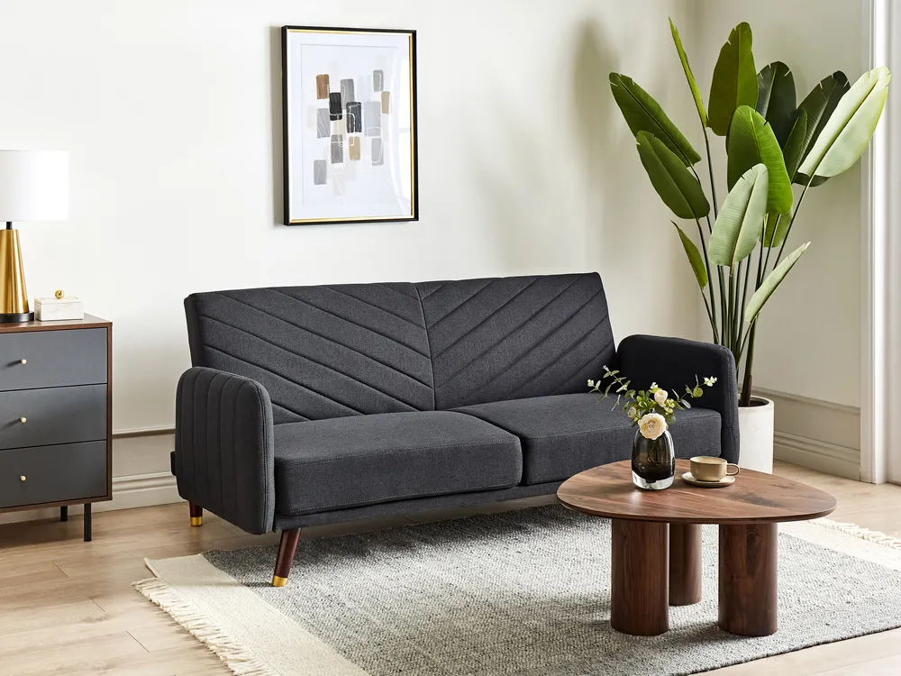 Sofa Bed 3 Seater SENJA Faux Linen Black