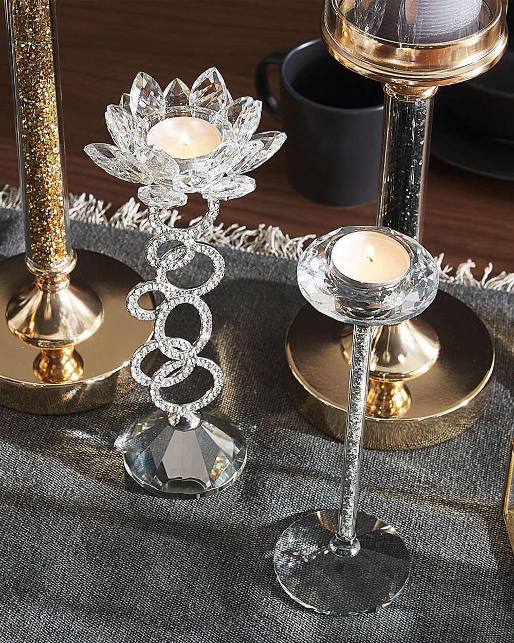 Candle Holder KOFI 23 cm Glass Silver