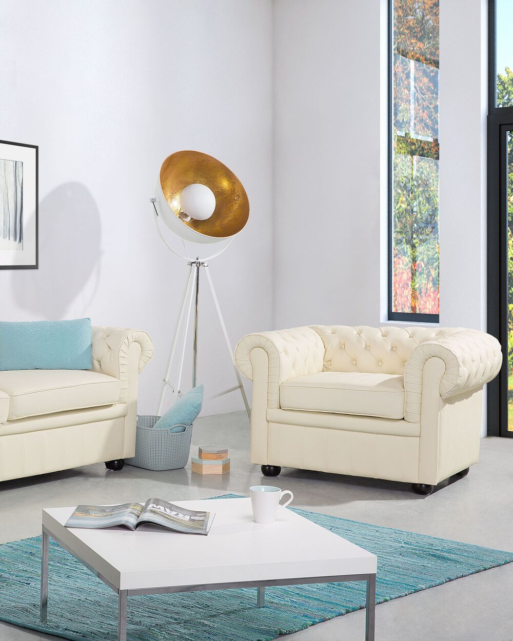 Lenestol CHESTERFIELD Ekte skinn Lys beige