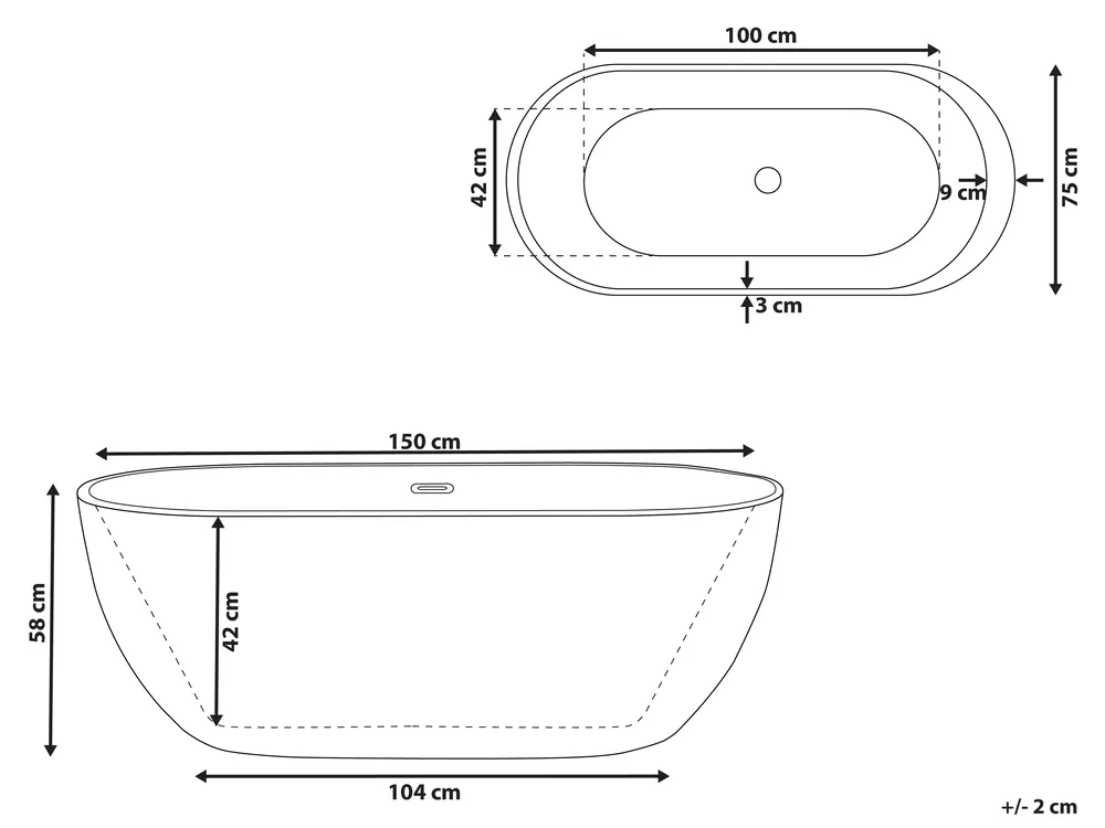 Freestanding Bathtub NEVIS 1500 x 750 mm Black_806466