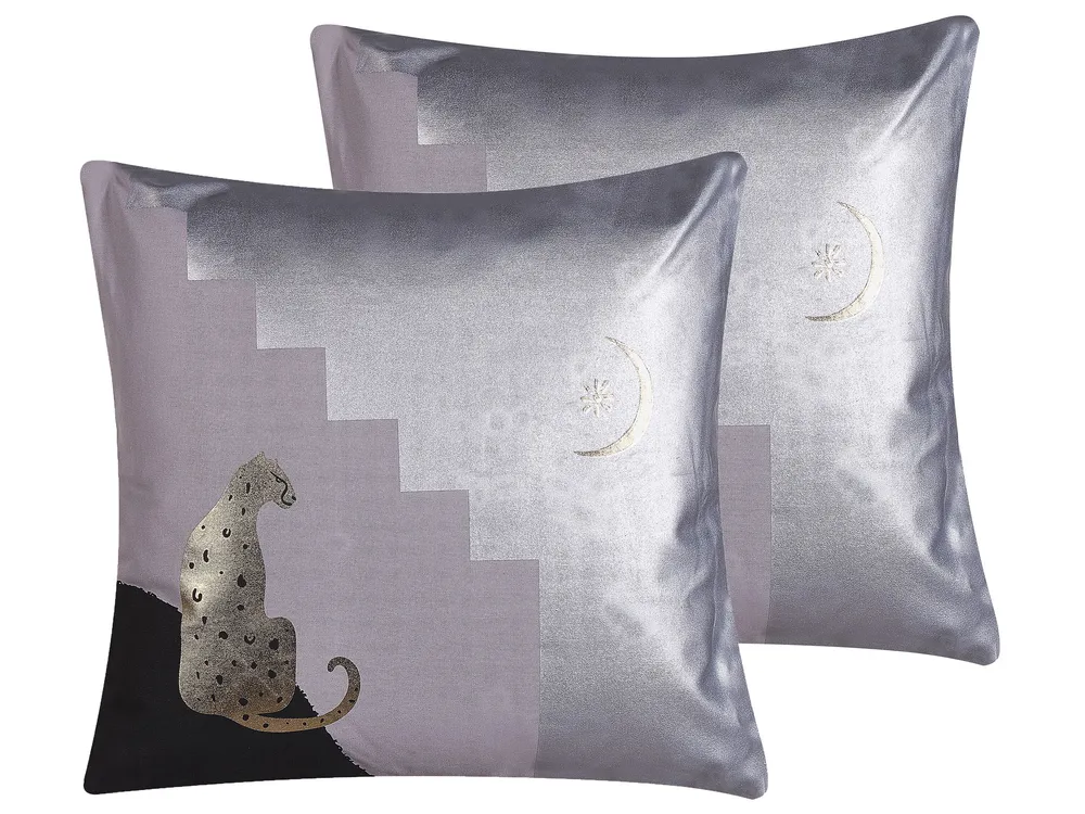 Set of 2 Decorative Cushions DIGITALIS 45 x 45 cm Cotton Grey Abstract Pattern
