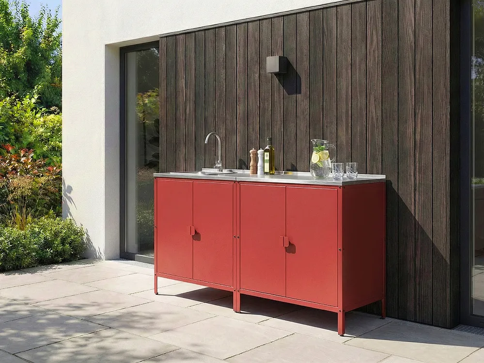 Outdoor Kitchen Cabinet with Sink VILAMA Red Metal