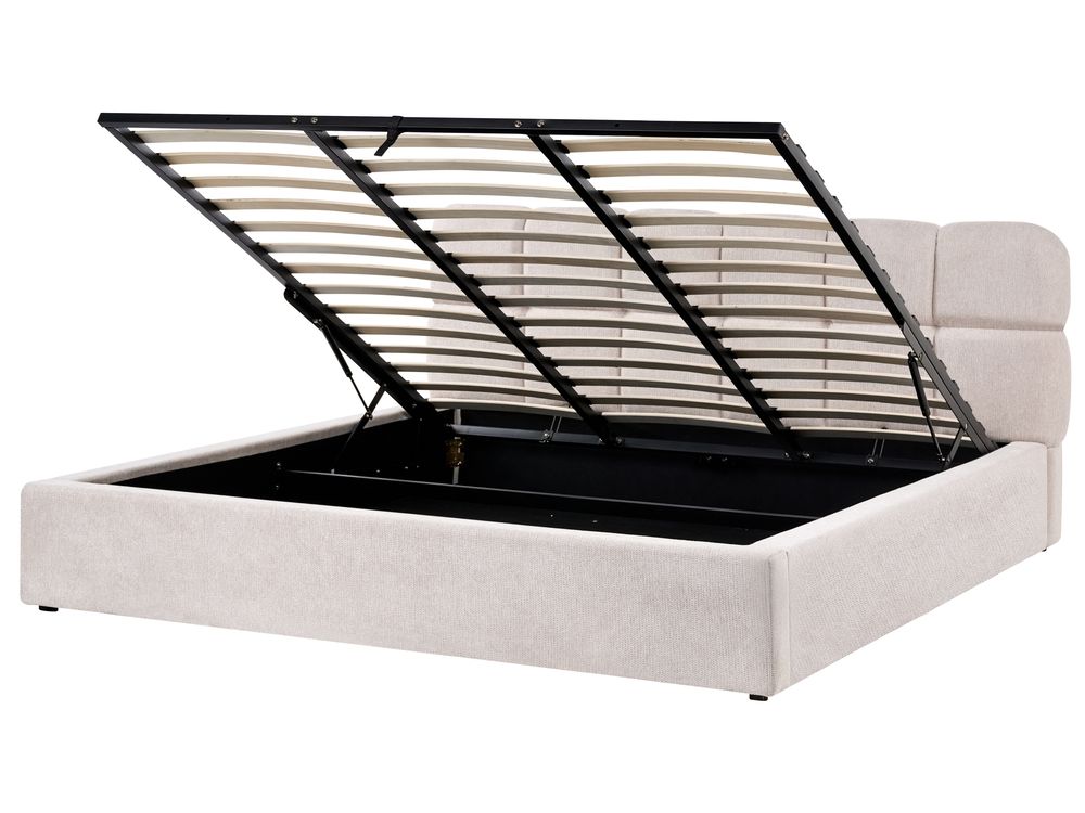 Ottoman Bed BASTON Fabric Light Beige 180 x 200 cm (EU Super King)